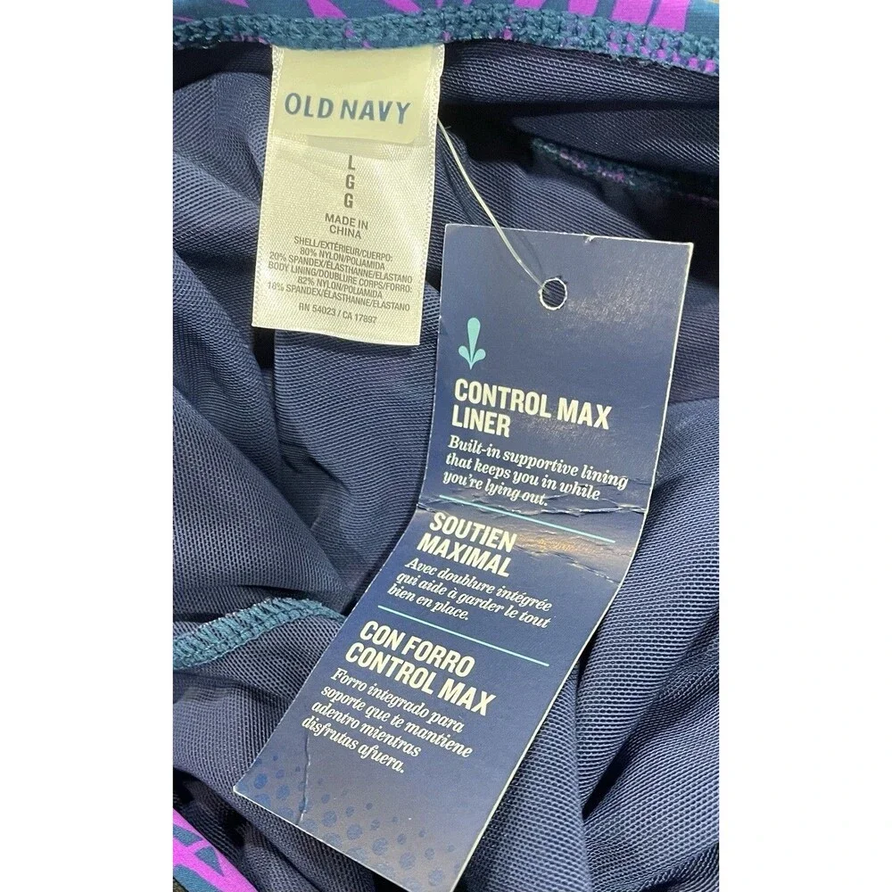 Old Navy Swimsuit Tankini Top Purple Blue Palm Leaf Print One Piece Size Large